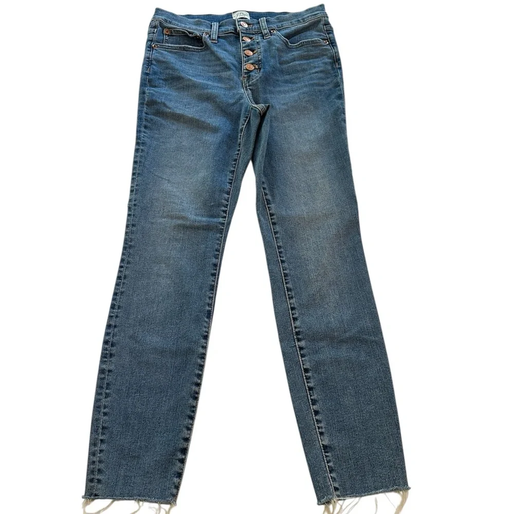 J. Crew Jeans 9” Toothpick Button Fly Raw Hem Medium Blue Denim Women’s Size 28